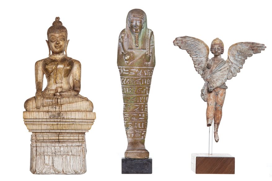 Statuettes of Buddha, Imhotep and Eros from Sigmund Freud's collection | collection photography |© Freud Museum London