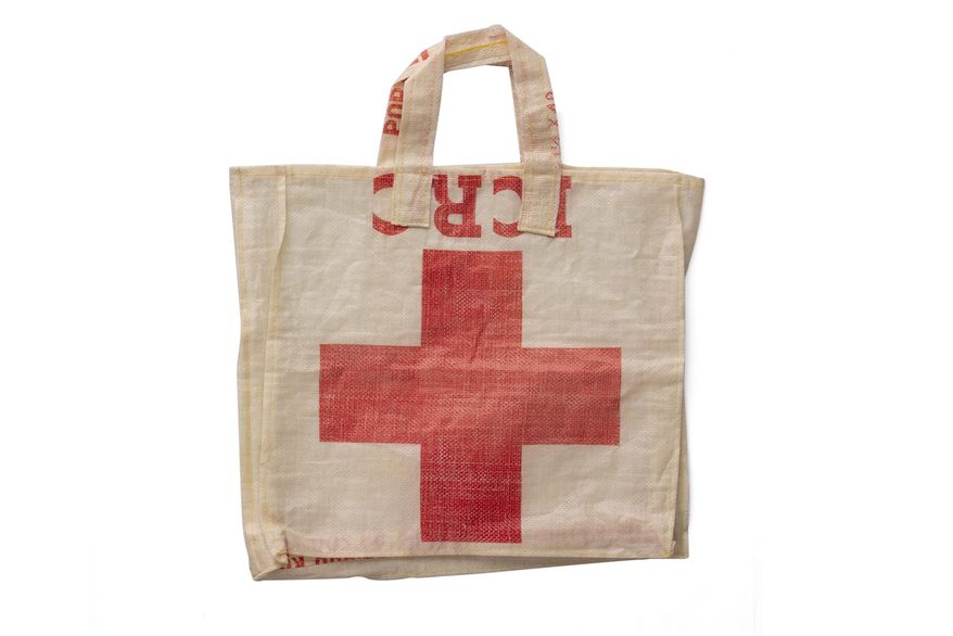 Two carrier bags made from flour sacks | collection photography | © British Red Cross Museum & Archives
